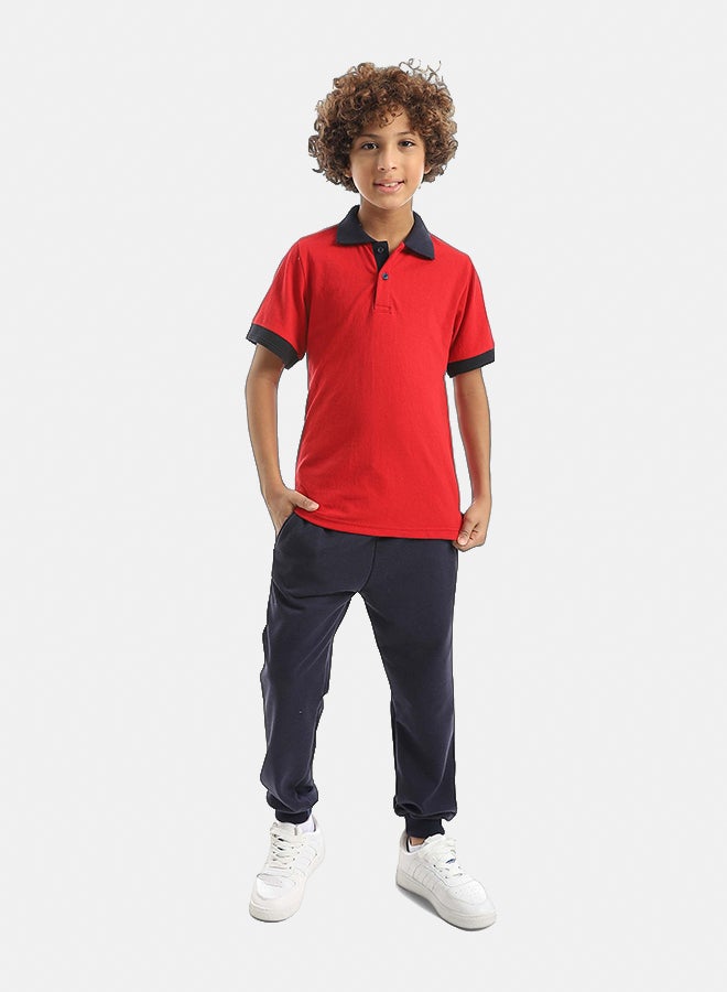 Red Circle Half Sleeve Polo Set & Pants Kids Unisex - Image 1