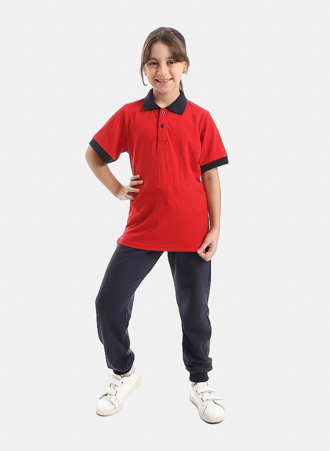 Red Circle Half Sleeve Polo Set & Pants Kids Unisex - Image 2