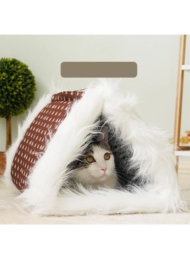 Brown Plush Pet Bed Cave Warm Folding Cushion Removable Washable Hygienic - Image 5