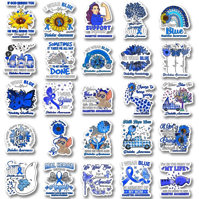 25Pcs Diabetes Awareness Stickers Inspirational Waterproof Vinyl Stickers for Water Bottles Book Laptop Car Truck Bicycle Decorations Decorative Accessories CB059 Medium