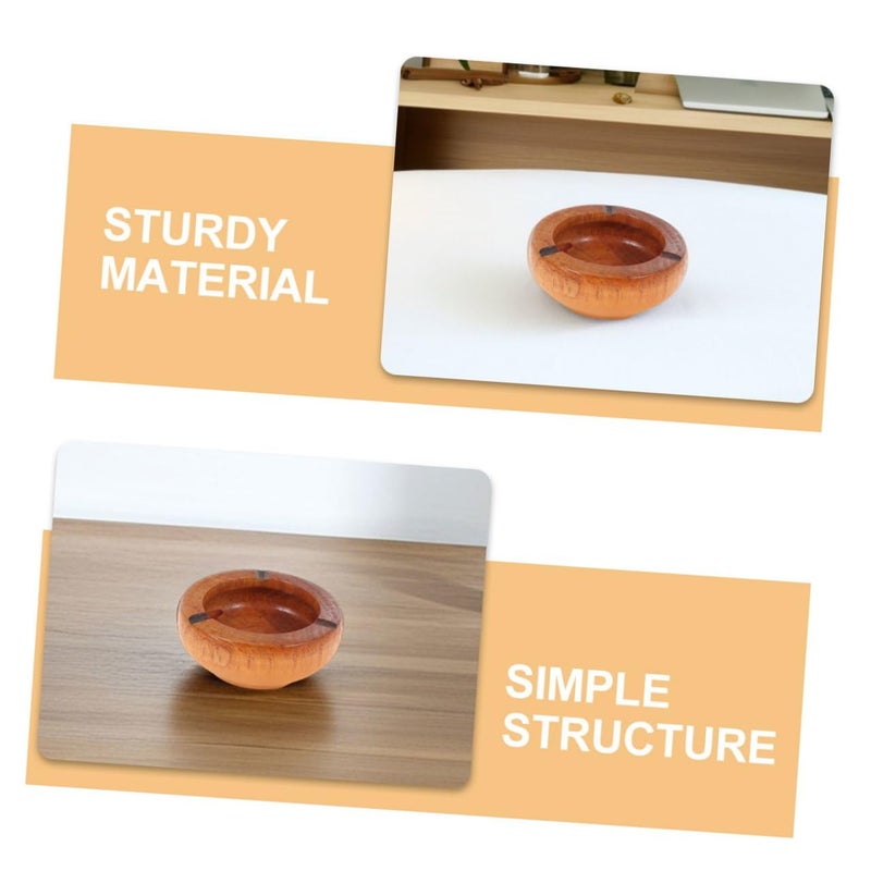 Wooden Round Ashtray Set Of 2 Pieces 10X3 5Cm Retro Tabletop Ash Tray For Home Office - Image 4