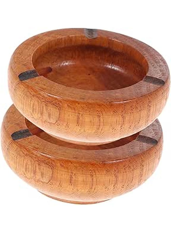 Wooden Round Ashtray Set Of 2 Pieces 10X3 5Cm Retro Tabletop Ash Tray For Home Office - Image 1