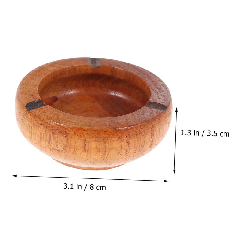 Wooden Round Ashtray Set Of 2 Pieces 10X3 5Cm Retro Tabletop Ash Tray For Home Office - Image 3