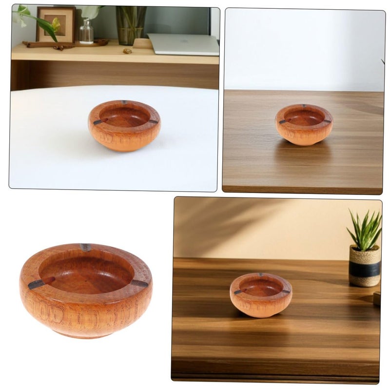 Wooden Round Ashtray Set Of 2 Pieces 10X3 5Cm Retro Tabletop Ash Tray For Home Office - Image 5