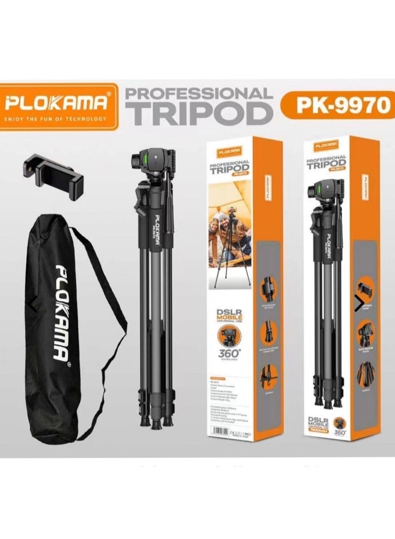 PLOKAMA PK 9970 Professional Camera Tripod – Heavy Duty Aluminum Tripod Stand with 3-Way Pan Head, Quick Release Plate, Adjustable Height 20-70 Inches – Compatible with DSLR, Mirrorless, Smartphone & Camcorder - Image 4