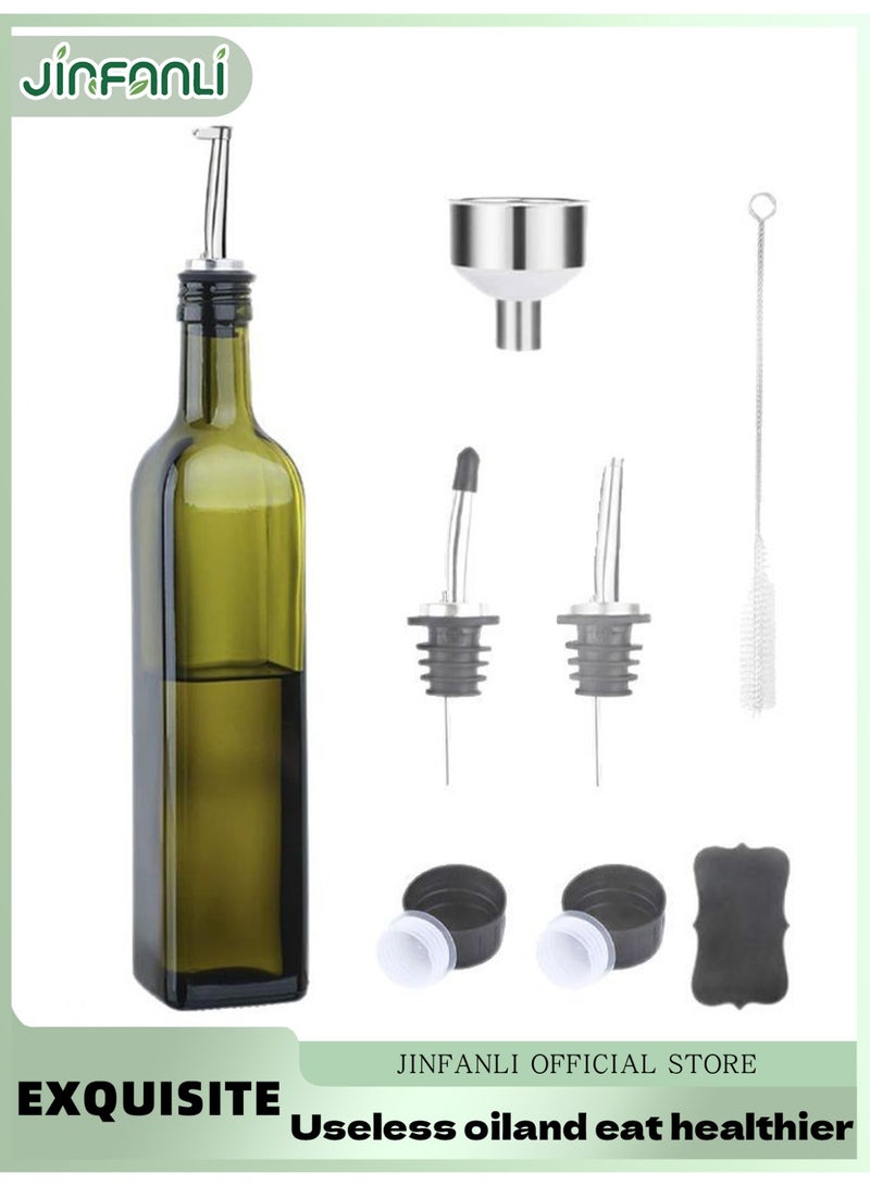 جين فان ل أنا زجاجة زيت زيتون زجاجية شفافة سعة 17 أونصة - زجاجة زيت وخل سعة 500 مل مع سكب وقمع - زجاجة زيت زيتون للمطبخ - Image 1