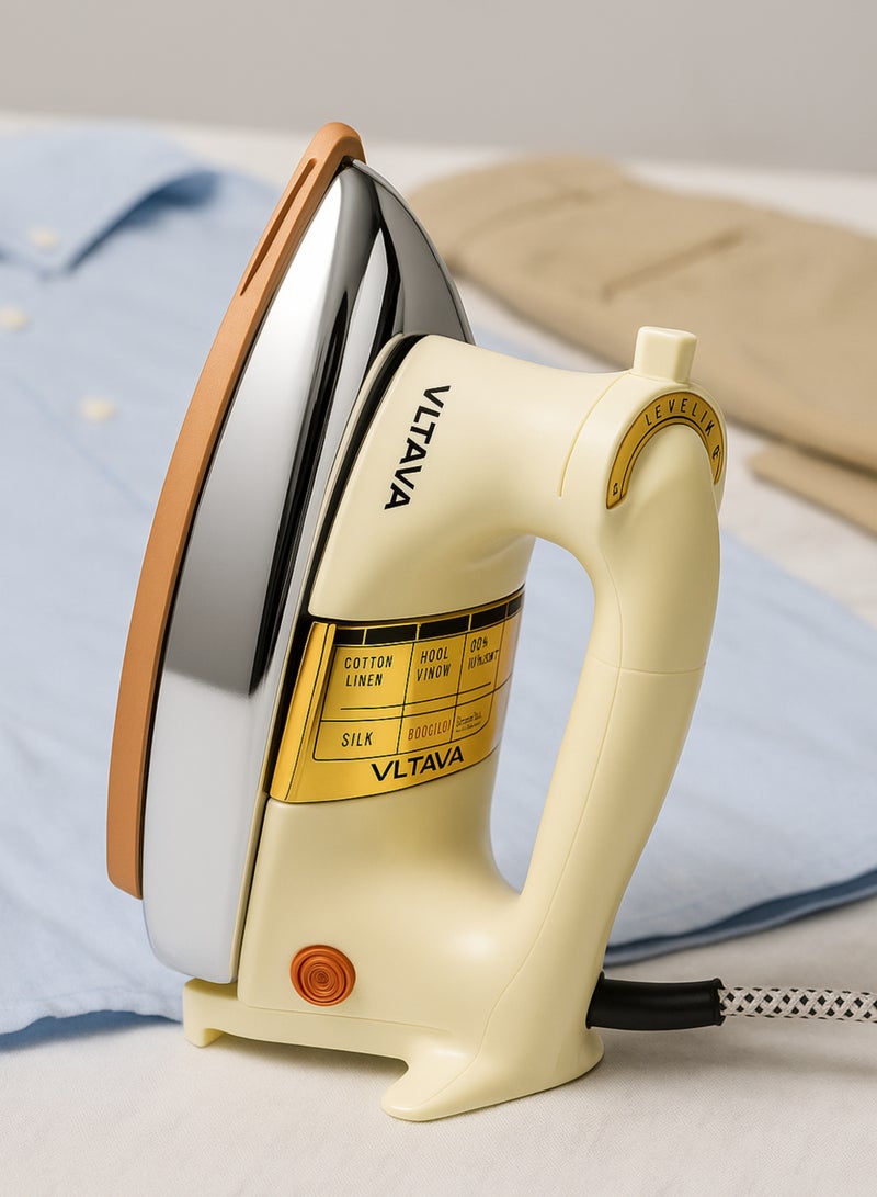 فلتافا مكواة جافة ثقيلة الوزن - 1000 واط، 6 إعدادات للأقمشة، قاعدة مضادة للبكتيريا، سلك دوار 360 درجة، هيكل مقاوم للصدمات، تصميم كلاسيكي ذهبي - Image 5