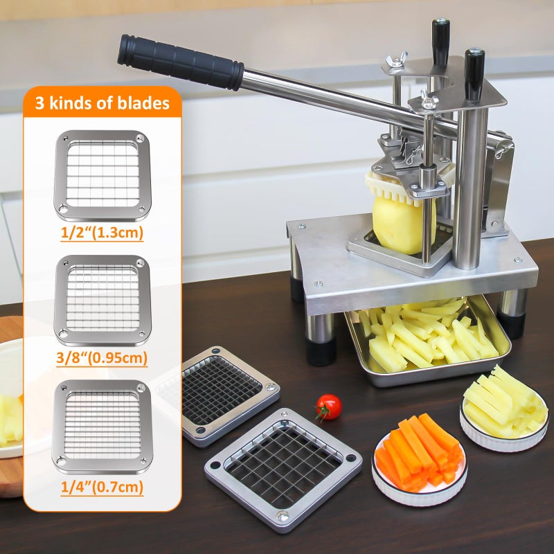 COOK A FUTURE Commercial French Fry Cutter,Stainless Steel French Fries Machine,Heavy Vertical Cutter Vegetable Chopper,with 3 Replacement (1/2 Inch, 3/8 Inch and 1/4 Inch Blades),for Restaurants and Home Kitchen - Image 5