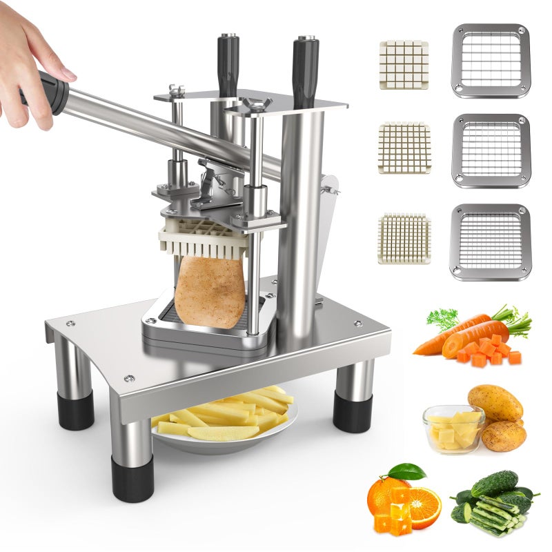 COOK A FUTURE Commercial French Fry Cutter,Stainless Steel French Fries Machine,Heavy Vertical Cutter Vegetable Chopper,with 3 Replacement (1/2 Inch, 3/8 Inch and 1/4 Inch Blades),for Restaurants and Home Kitchen - Image 1