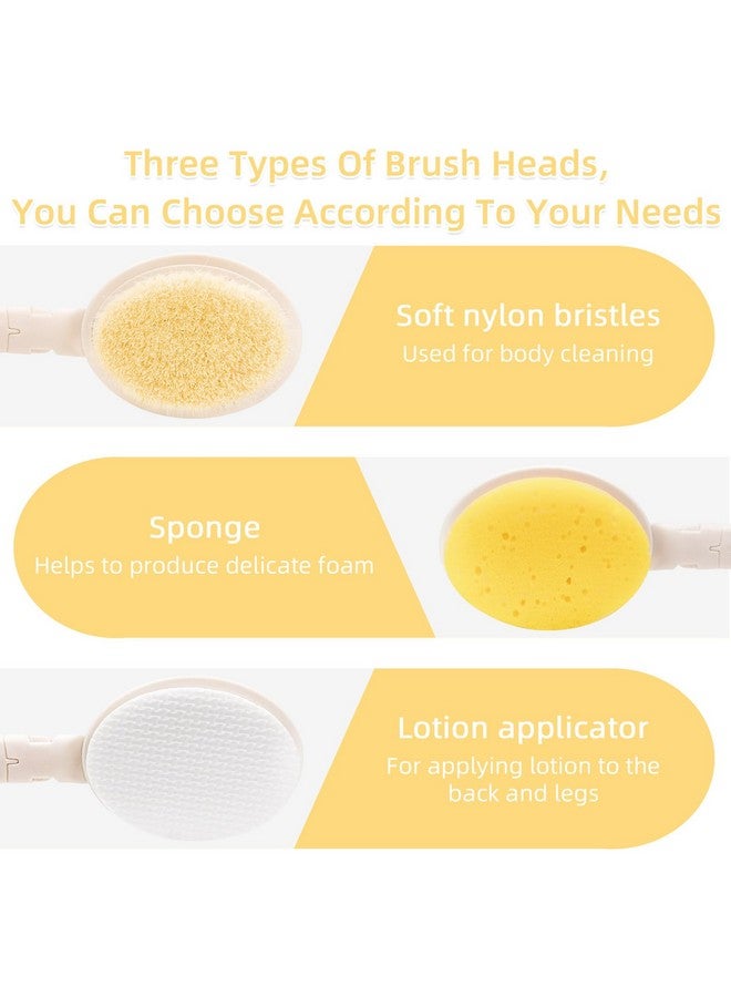 LFJ 3 In 1 Shower Brush Sponge Set 19 Long Handle Body Brush Bath Sponge And Lotion Applicator Gentle Exfoliation And Improved Skin Health Suitable For Men And Women (White Nylon Brush1P) - Image 2