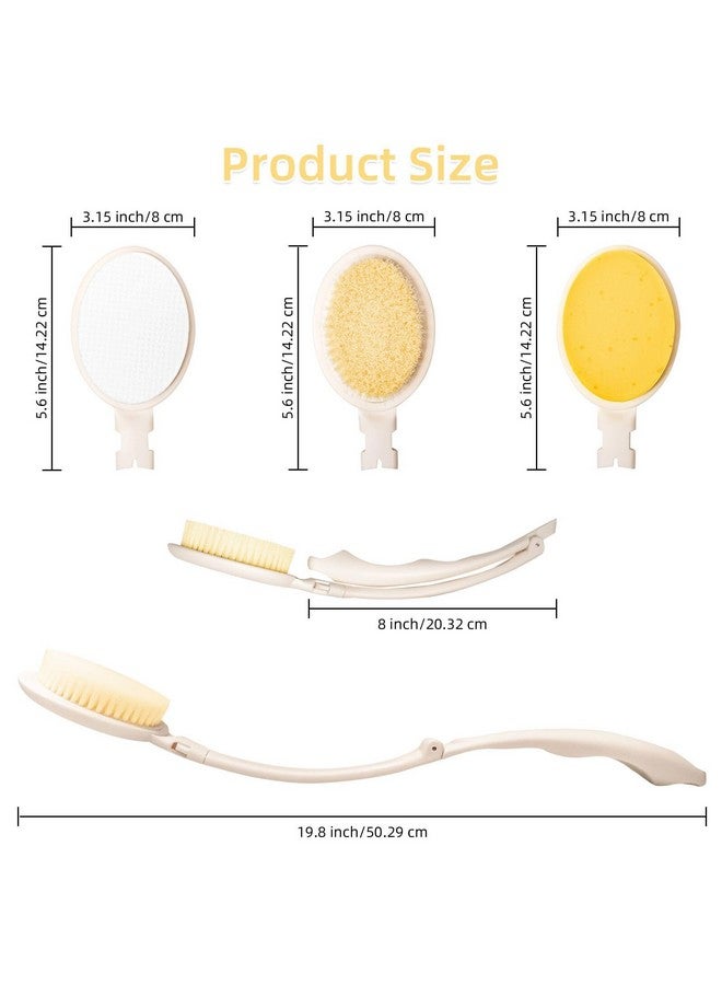 LFJ 3 In 1 Shower Brush Sponge Set 19 Long Handle Body Brush Bath Sponge And Lotion Applicator Gentle Exfoliation And Improved Skin Health Suitable For Men And Women (White Nylon Brush1P) - Image 3