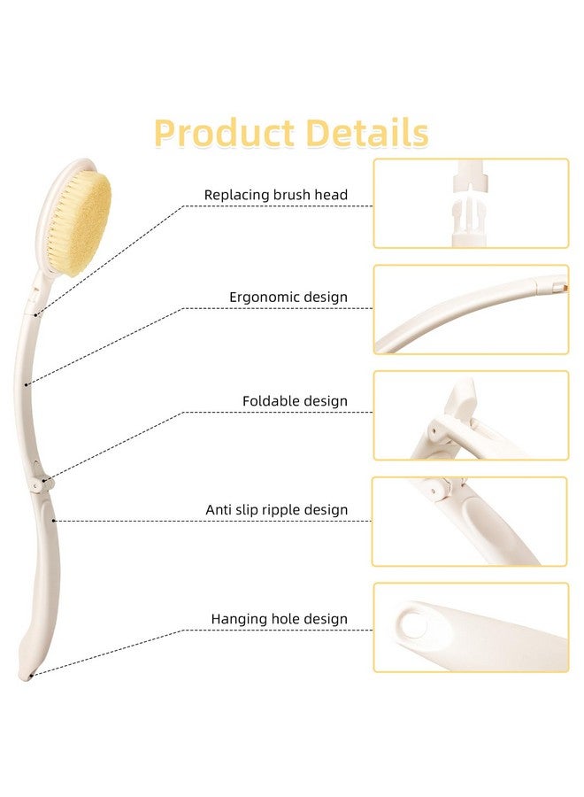 LFJ 3 In 1 Shower Brush Sponge Set 19 Long Handle Body Brush Bath Sponge And Lotion Applicator Gentle Exfoliation And Improved Skin Health Suitable For Men And Women (White Nylon Brush1P) - Image 4