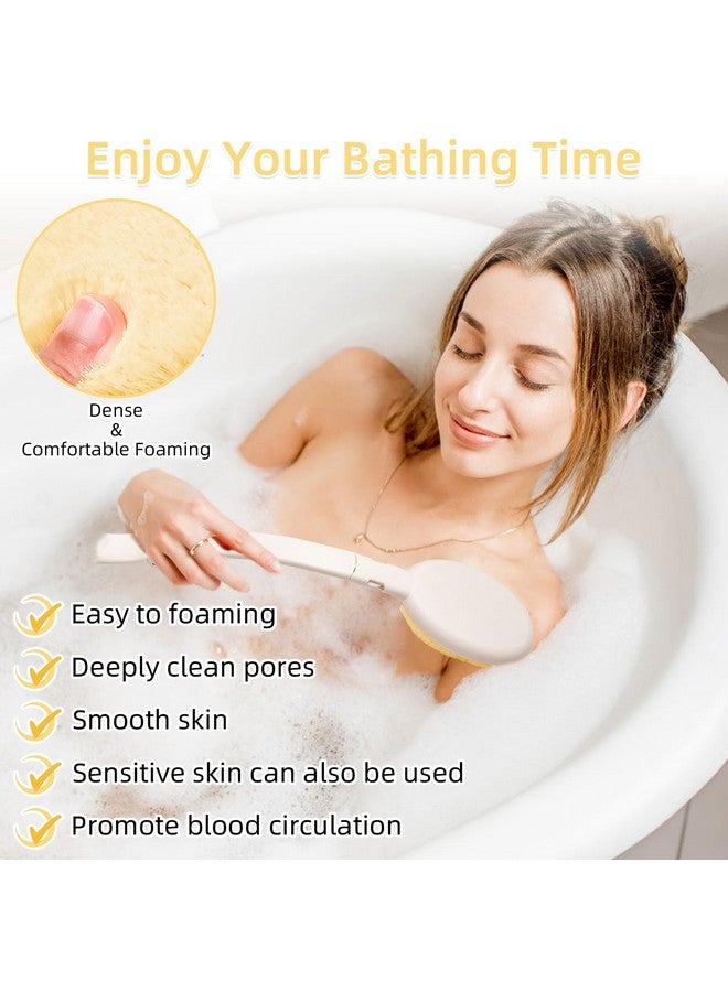 LFJ 3 In 1 Shower Brush Sponge Set 19 Long Handle Body Brush Bath Sponge And Lotion Applicator Gentle Exfoliation And Improved Skin Health Suitable For Men And Women (White Nylon Brush1P) - Image 5