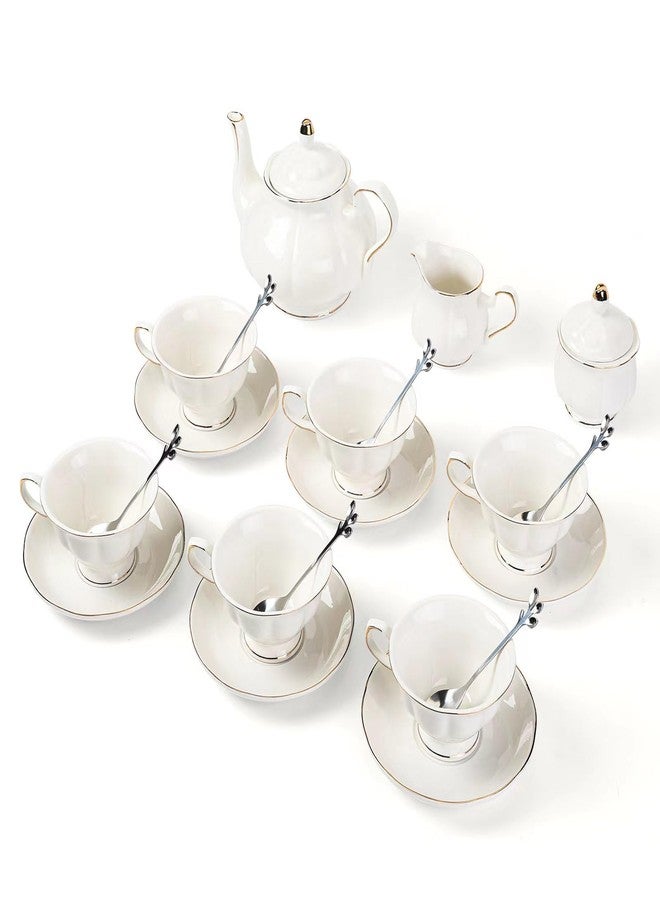 CHENP.HMC Tea Set 22-Piece Porcelain Ceramic Coffee Tea Gift Sets Cups Saucer Service for 6 Teapot Sugar Bowl Creamer Pitcher and Teaspoons (WHITE3) - Image 2
