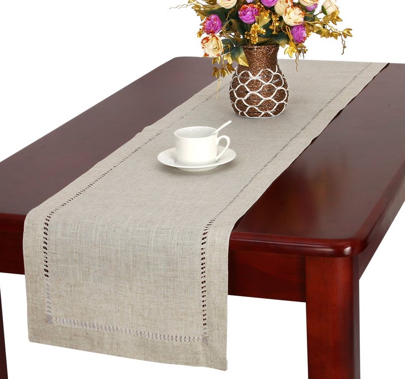 Grelucgo Handmade Hemstitched Natural Rectangle Lace Table Runners Dresser Scarves 14x54 inch