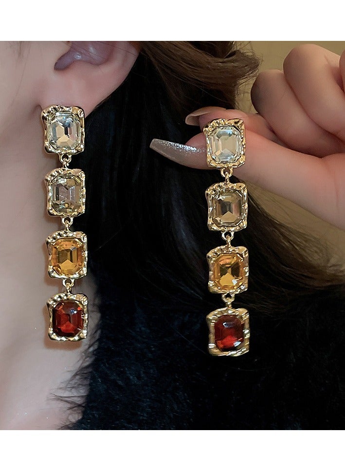 Ancient light luxury diamond-encrusted square shape  Necklace high-end court style temperament niche exaggerated lock  Three-piece set - Image 3