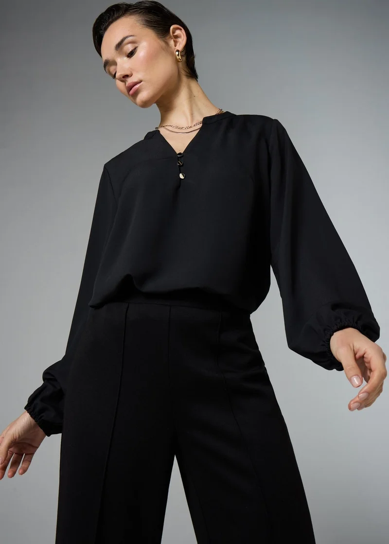 Matalan Et Vous Black Notch Neck Blouse