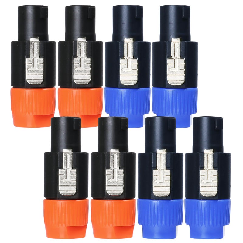 HBU 4 Pole Speakon Connectors (4pcs Blue & 4pcs Orange) - 8 Packs Total PA DJ 4 Conductor Speak-On Cable Connector with Twist Lock - Compatible NL4FC, NL4FX, NLT4X, NL2FC, NL2FX Adapter - Image 1