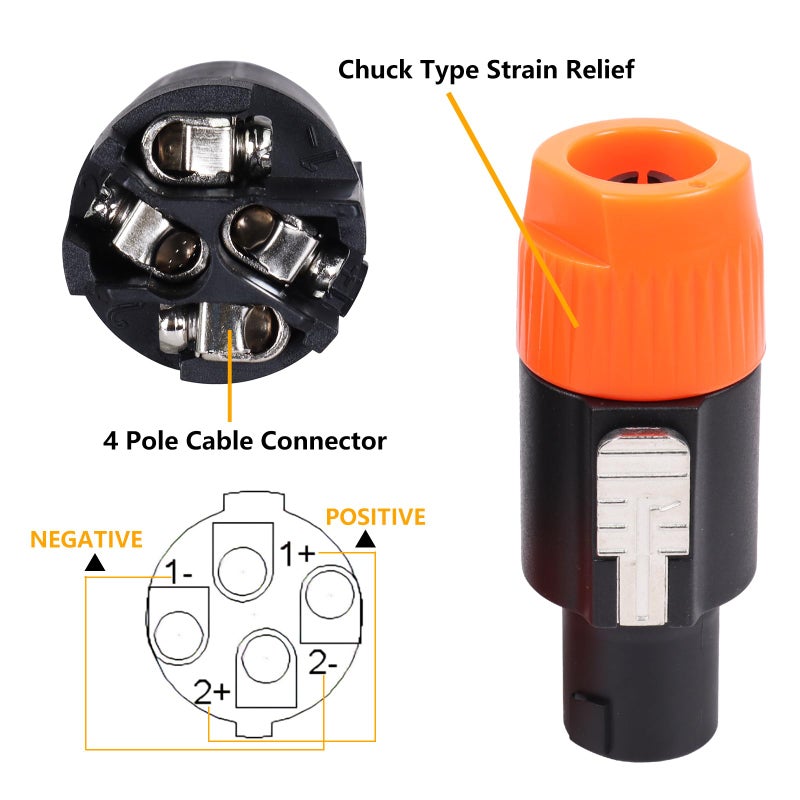 HBU 4 Pole Speakon Connectors (4pcs Blue & 4pcs Orange) - 8 Packs Total PA DJ 4 Conductor Speak-On Cable Connector with Twist Lock - Compatible NL4FC, NL4FX, NLT4X, NL2FC, NL2FX Adapter - Image 3