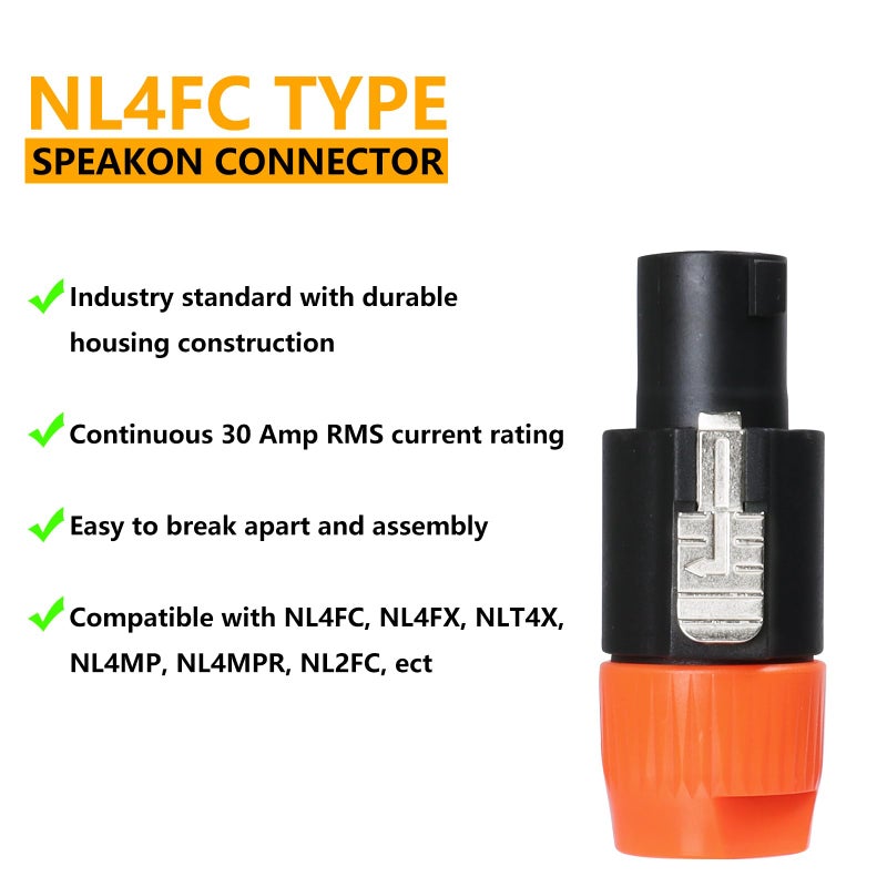 HBU 4 Pole Speakon Connectors (4pcs Blue & 4pcs Orange) - 8 Packs Total PA DJ 4 Conductor Speak-On Cable Connector with Twist Lock - Compatible NL4FC, NL4FX, NLT4X, NL2FC, NL2FX Adapter - Image 2