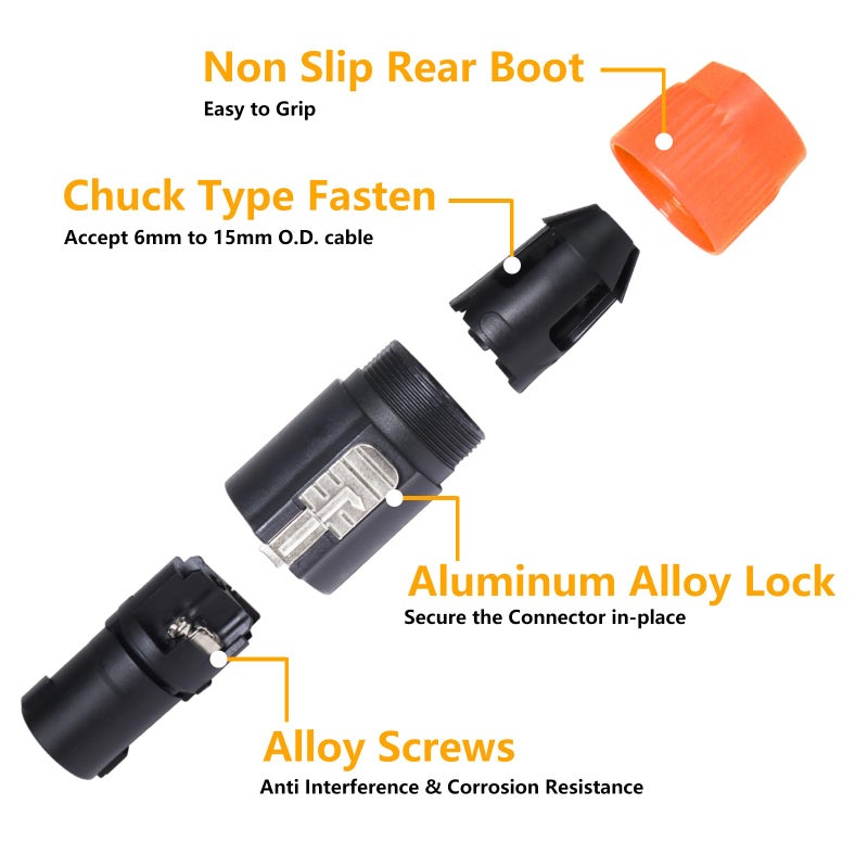 HBU 4 Pole Speakon Connectors (4pcs Blue & 4pcs Orange) - 8 Packs Total PA DJ 4 Conductor Speak-On Cable Connector with Twist Lock - Compatible NL4FC, NL4FX, NLT4X, NL2FC, NL2FX Adapter - Image 4
