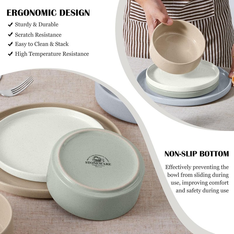 E-far Efar Stoneware Dinnerware Sets 12Piece Plates and Bowls Dish Set for 4 Kitchen Modern Dinning Ware Chip and Scratch Resistant Microwave  Dishwasher Safe Speckled Multicolor - Image 5