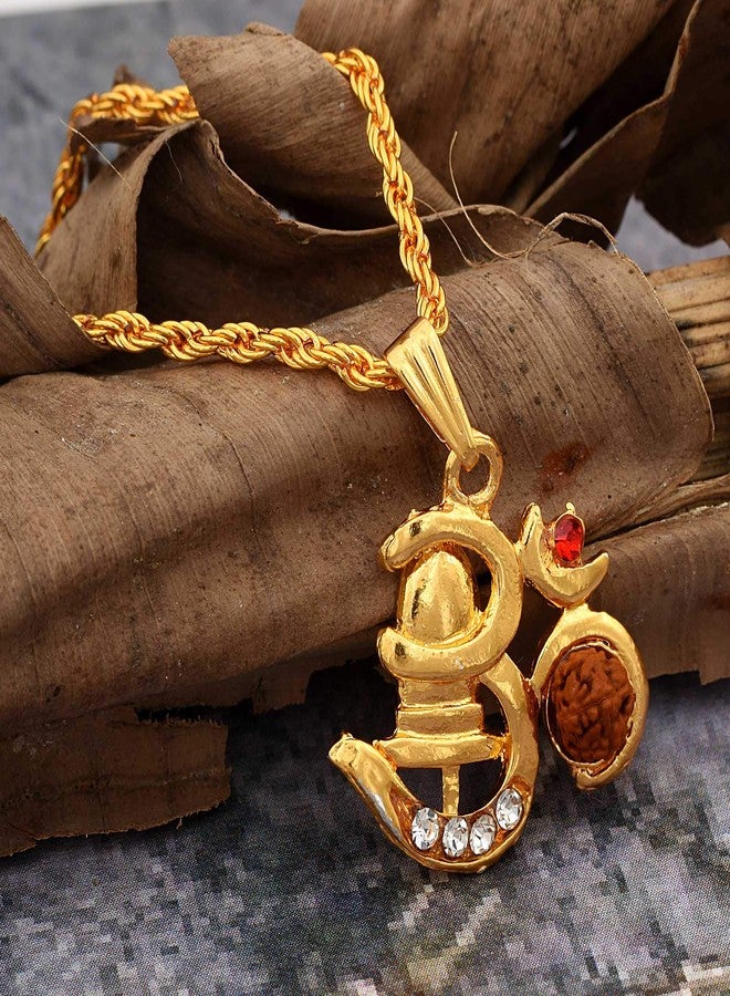 Morvi Brass Gold Plated CZ 3D om with Shivling Mahadeva Shiva, Necklace Pendant Locket for Men and Women - Image 4