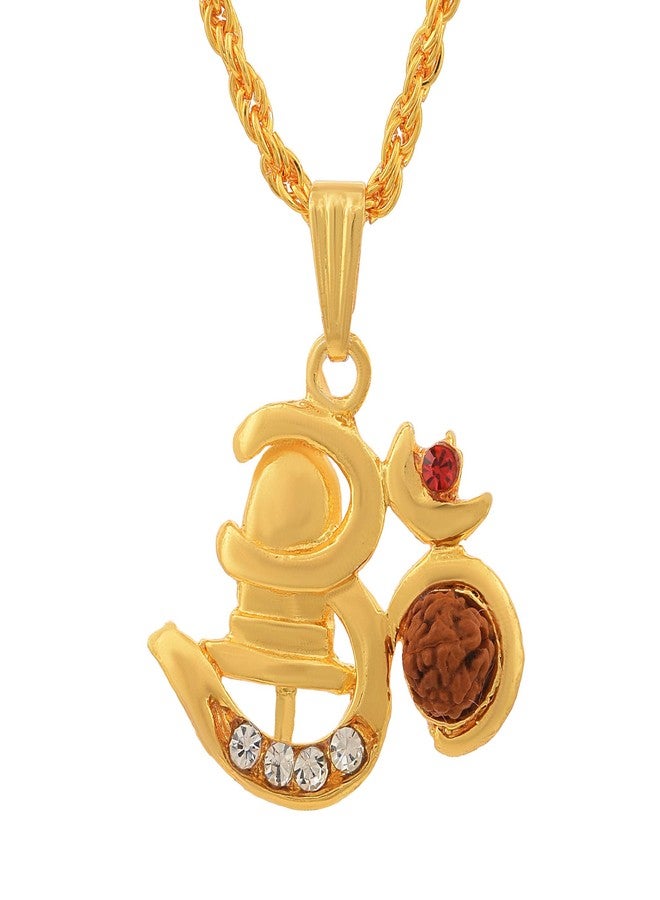 Morvi Brass Gold Plated CZ 3D om with Shivling Mahadeva Shiva, Necklace Pendant Locket for Men and Women - Image 1
