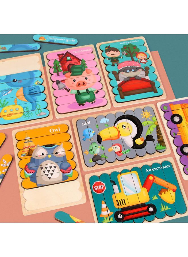 Wooden Toy 3D Double-sided Jigsaw Bar Puzzles Children’s Creative Story Stacking Matching Puzzle Early Educational Toys 1pcs - Image 5