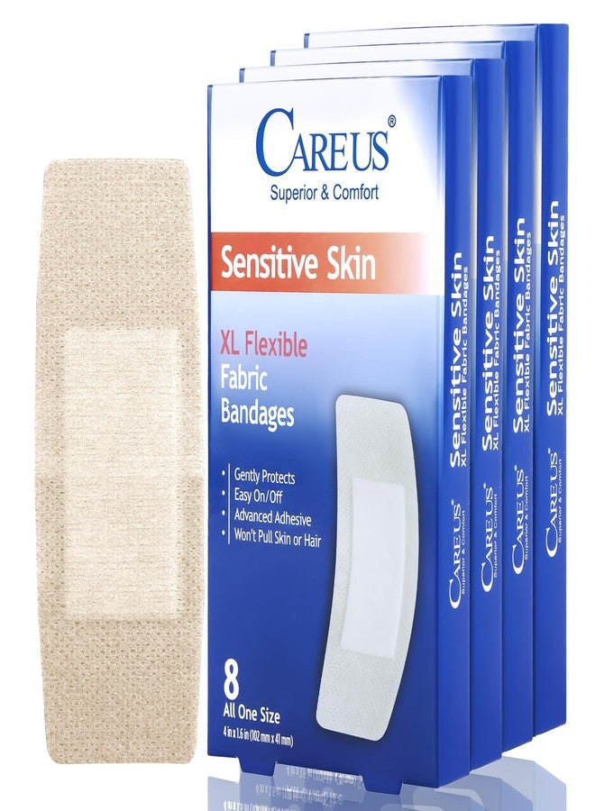 CAREUS ضمادات لاصقة من السيليكون من CareUs للبشرة الحساسة، مقاس 1.6 × 4 بوصة، 32 ضمادة، كبيرة الحجم، مرنة، مصنوعة من قماش خالٍ من اللاتكس، مضادة للحساسية، تسمح بمرور الهواء، مناسبة للجروح الحساسة اللاصقة. - Image 1