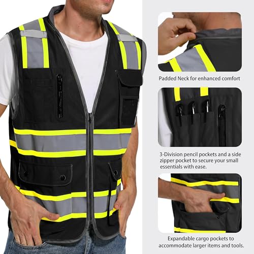 ArcRidge Reflective Safety Vest for Men and Women - High Visibility Construction Vest - Dual Tone Reflective Strips (Black, 3X-Large) - Image 3