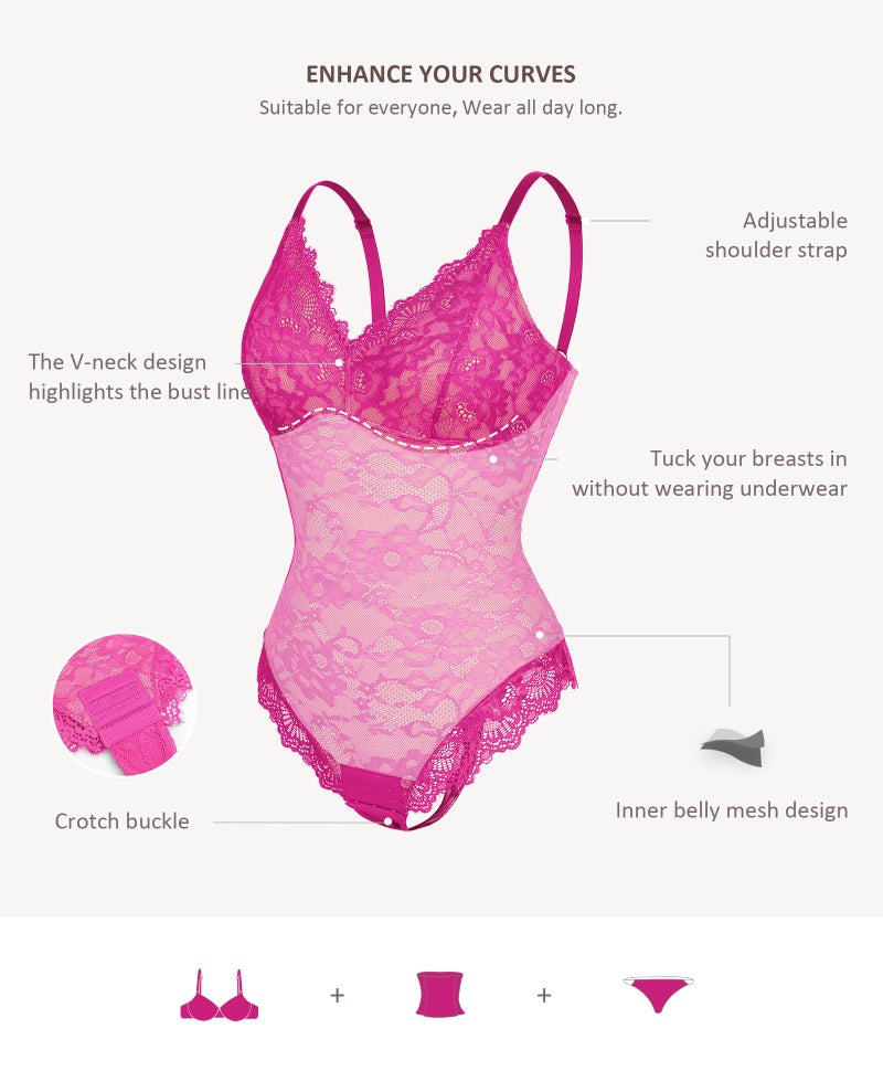 FeelinGirl Shapewear Tummy Control Lingerie Body Shaper V-neck Jumpsuit Tank Top Body Suits for Women Bodysuit Pink XL - Image 3