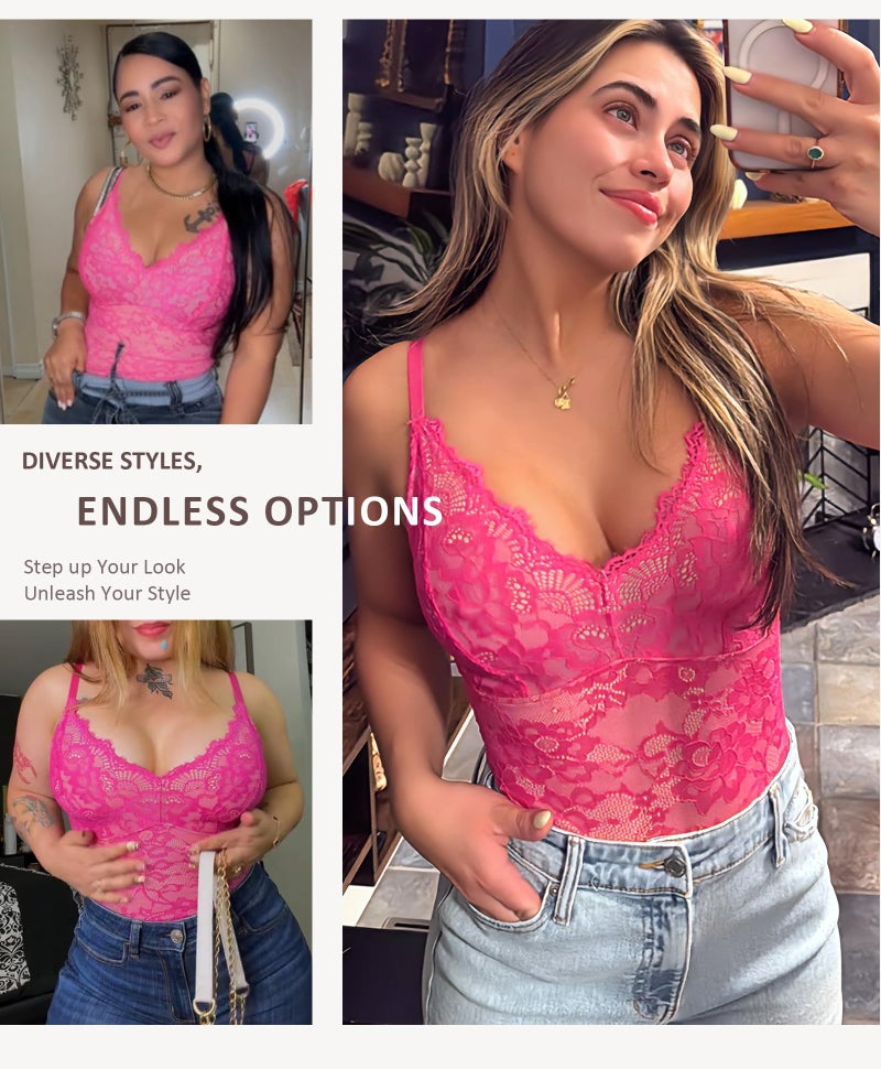 FeelinGirl Shapewear Tummy Control Lingerie Body Shaper V-neck Jumpsuit Tank Top Body Suits for Women Bodysuit Pink XL - Image 2