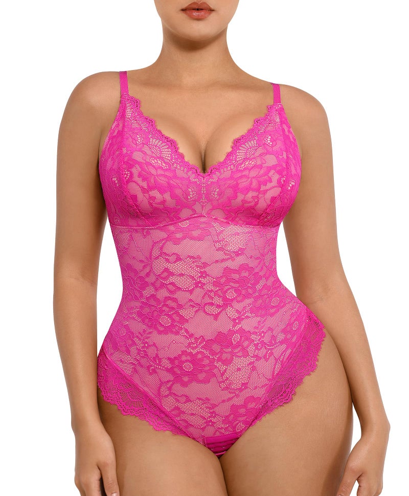 FeelinGirl Shapewear Tummy Control Lingerie Body Shaper V-neck Jumpsuit Tank Top Body Suits for Women Bodysuit Pink XL - Image 1