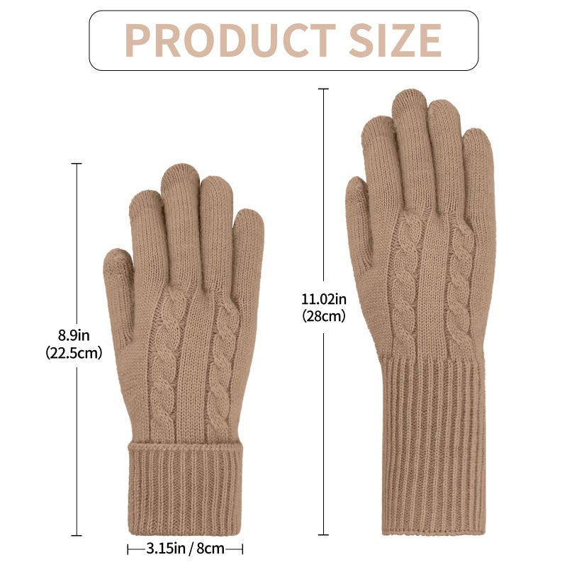 HOPSOOKEN Winter Wool Gloves for Women Warm Touchscreen Fleece Elastic Soft Knit Gloves for Cold Weather Folding Cuffs(Khaki) - Image 5