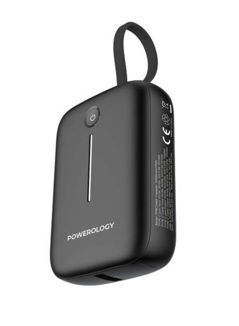 Powerology 10000mAh Power Bank with Detachable USB-C Wire, 20W Power Delivery, 3-Device Charging, Long Time Standby, Universal Phone Compatibility, Built-in Safeguards - Black - Image 2