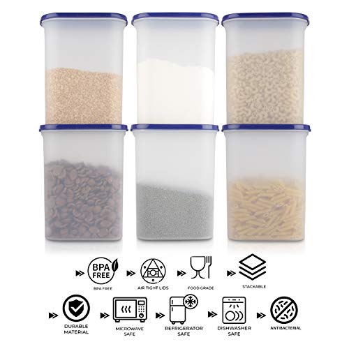 Cutting EDGE 2400ml Anti-Bacterial Modular Plastic Storage Container Set of 6, BPA-Free, Airtight Lid, Leakproof, Stackable Organizer for Pantry, Sugar, Flour & Grains (Navy Blue) - Image 3