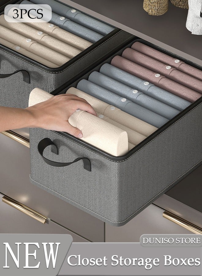 DUNISO 3pcs Wardrobe Clothes Organizer Closet Storage Organizer for Clothes Jeans Washable Closet Storage Boxes with Leather Handles Cube Storage Bin for Home Bedroom Office 25L - Image 1