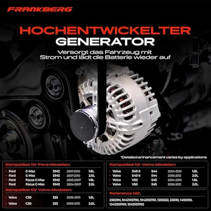 Frankberg Alternator Generator 120A Compatible with C-Max DM2 1.8L 2.0L 2007-2010 Focus II DA DP HCP 1.8L 2.0L 2006-2011 S40 II 544 1.8L 2.0L 2004-2012 Replace# 1042 10376 2 US - Image 3