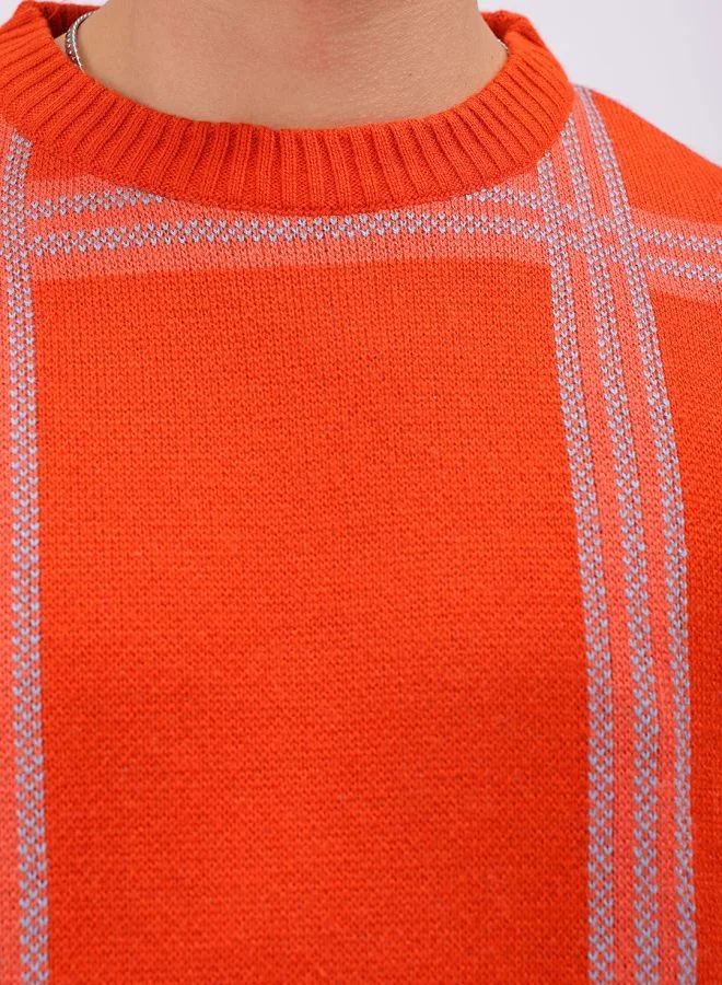 شركة المرآب الهندية Men Relaxed Fit Checkered Crew Neck Sweater