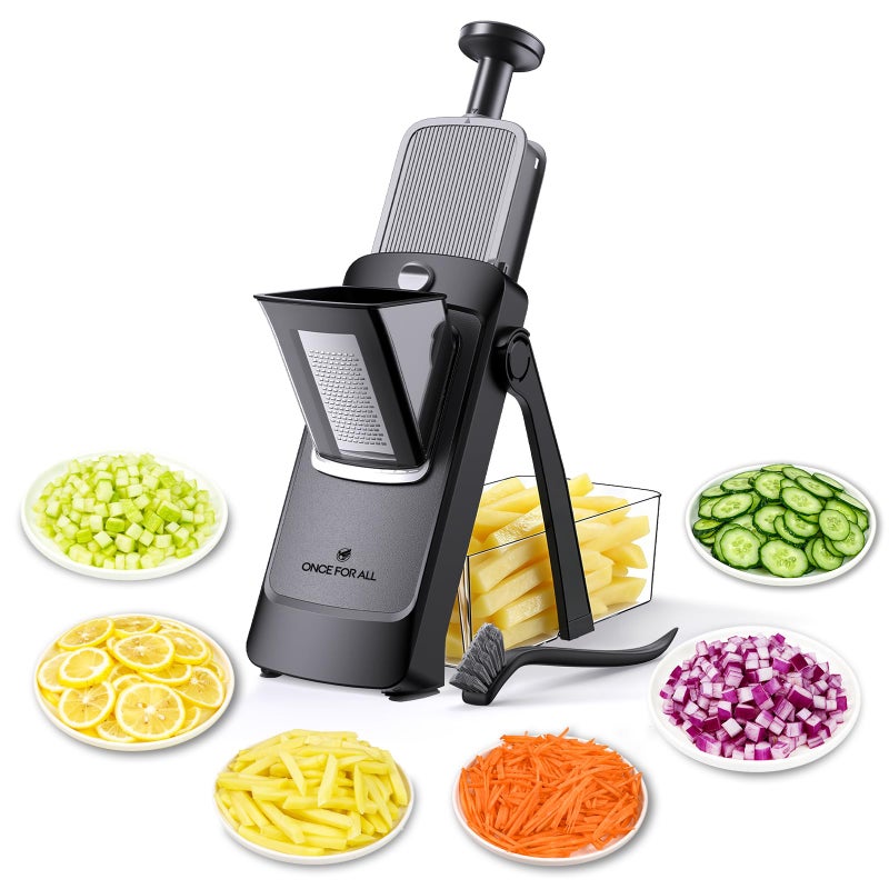 ONCE FOR ALL Safe Mandoline Slicer Pro, 4th Gen, Adjustable Thickness Vegetable Slicer For Kitchen, Food Chopper With Container, Veggie Chopper Cutter For Potato Onion Fruit, Black - Image 1