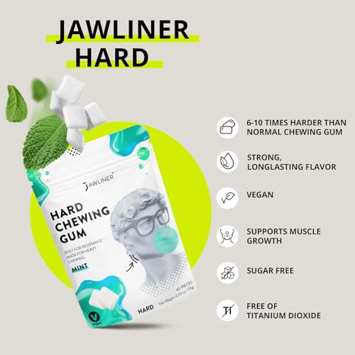 Jawliner علكة جاولينر الصلبة لتمارين الوجه - جهاز تمرين الفك لعضلة الماسيتير المنحوتة مع مقاومة أقوى 610 - علكة نباتية خالية من السكر بنكهة البطيخ 40 قطعة - Image 5