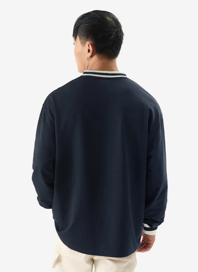 The Souled Store  The Souled Store Men Oversized Solid Navy Blue Full Sleeve T-Shirt  | Best Price UAE