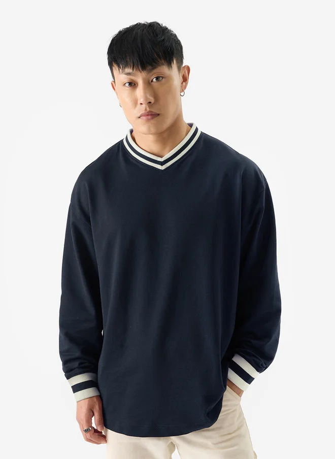ذا سوليد ستور The Souled Store Men Oversized Solid Navy Blue Full Sleeve T-Shirt