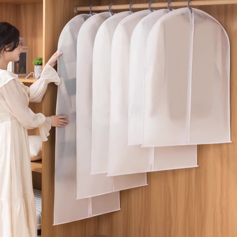 PEVA Dustproof Garment Cover Hanging Storage Bag White frosted zipper 