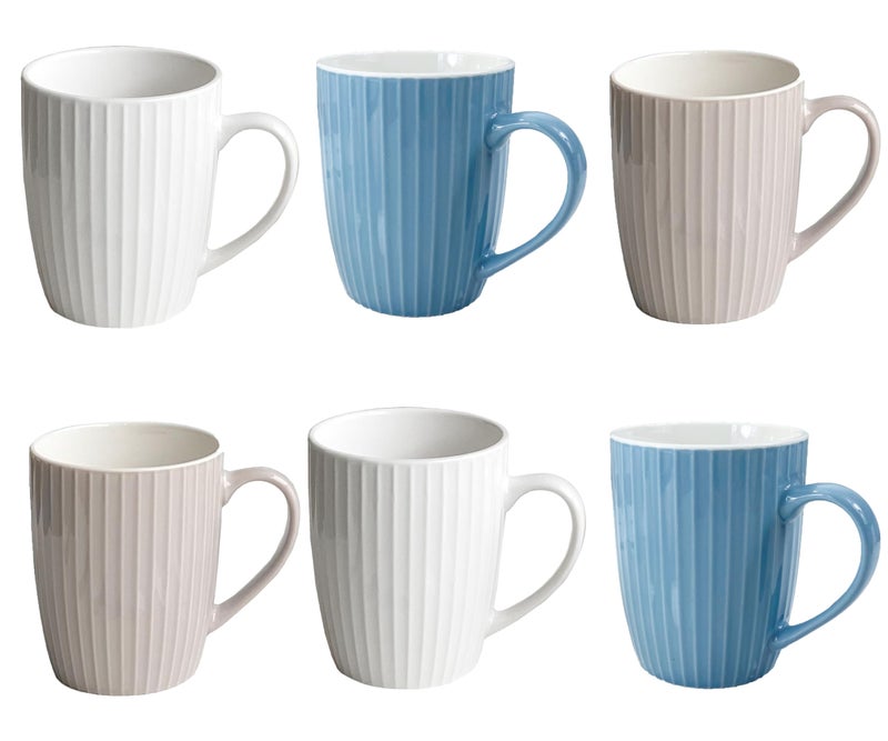 11 Ounce Porcelain Mugs Set of 6 Tea and Cocoa Mug Set 2 White 2 Seablue 2 Grey