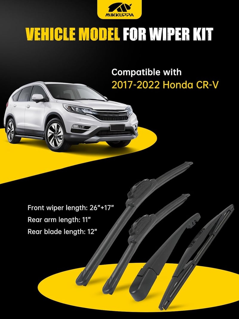 MIKKUPPA 26"+17"+11"+12" Windshield Wiper Blades Replacement for 2017-2022 Honda CR-V - Original Factory Quality Front and Rear Wipers Blade Set for My Car - U/J Hook(Pack of 4) - Image 2