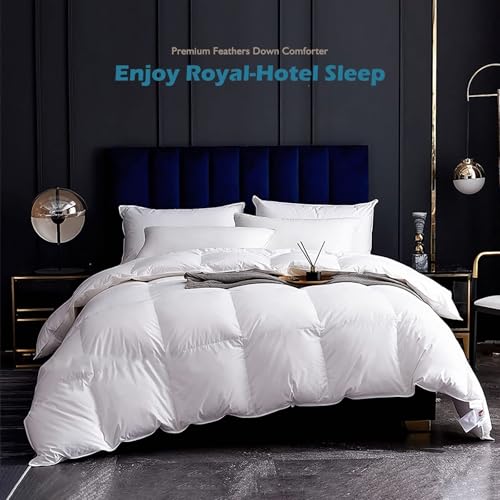 Cobnom® Luxury Organic Feather Down Comforter Full Size, All-Season Duvet Insert, Fluffy Fill-Power Down Feather Fibers Filled, 100% Cotton Cover, Medium Warm, 82x86 Inch, Ivory White - Image 3