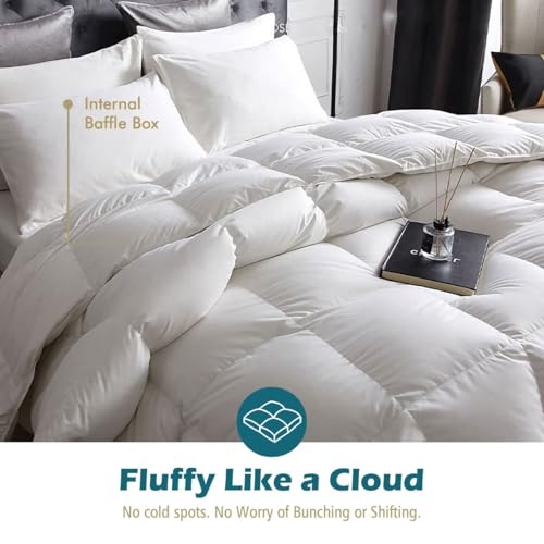 Cobnom® Luxury Organic Feather Down Comforter Full Size, All-Season Duvet Insert, Fluffy Fill-Power Down Feather Fibers Filled, 100% Cotton Cover, Medium Warm, 82x86 Inch, Ivory White - Image 4