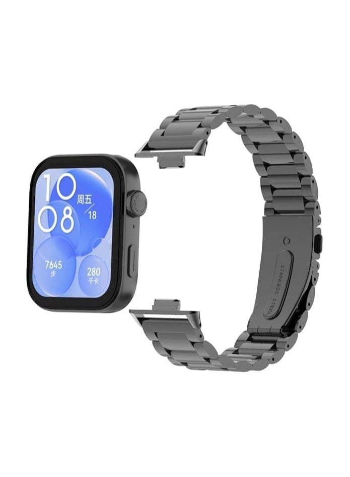 أشرطة قابلة للتعديل ومريحة مع حزام HUAWEI Watch Fit 3 المعدني المصنوع من الفولاذ المقاوم للصدأ مقاس 18 مم لساعة HUAWEI Watch Fit 3 (أسود)